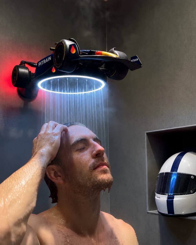 PitRain in use in a dark shower